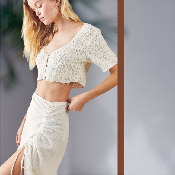 Free People New Natural Cerine Ruched Midi Skirt in Ivory NWOT - Picture 5 of 16